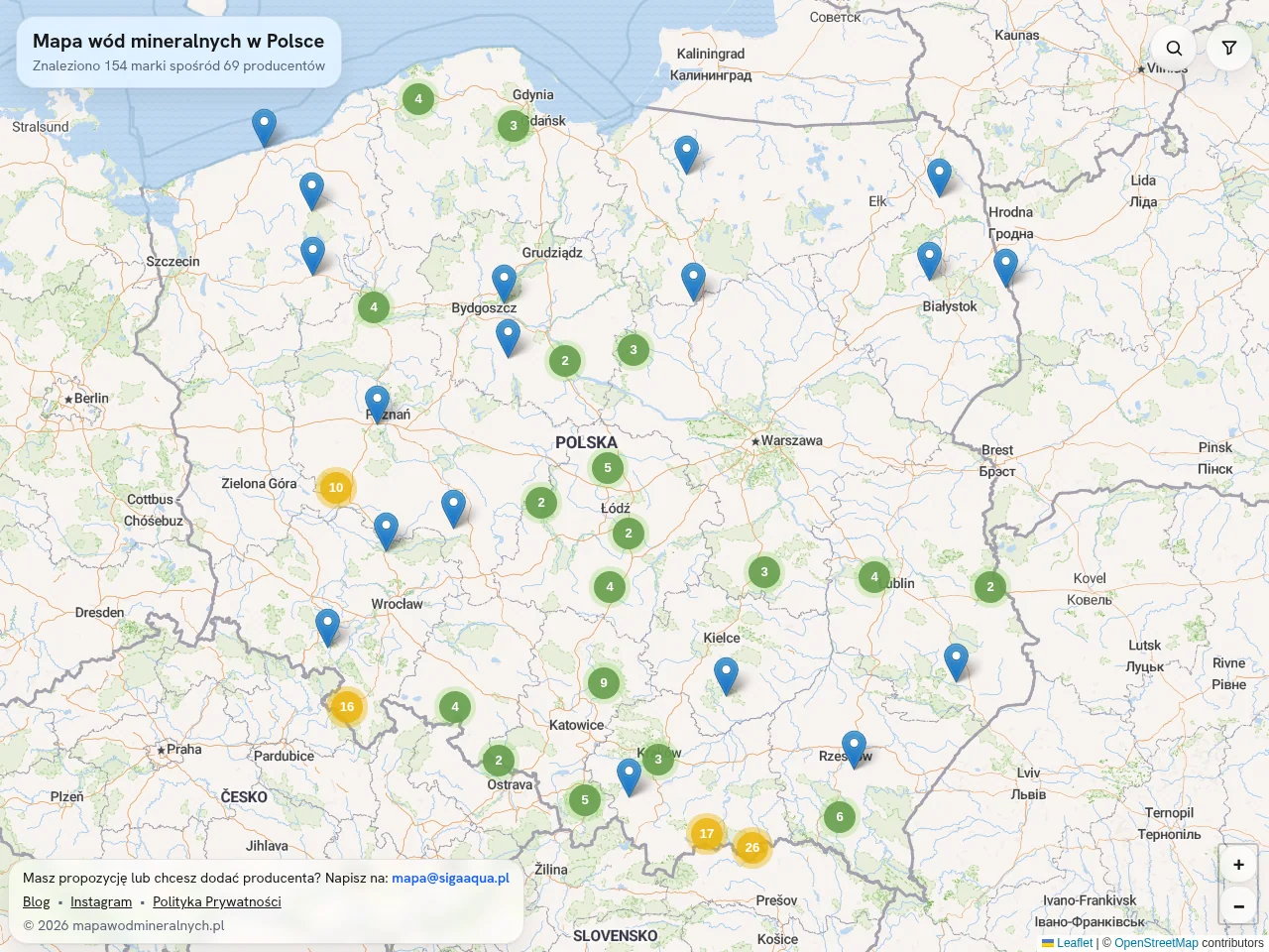 Interaktywna mapa wód mineralnych w Polsce